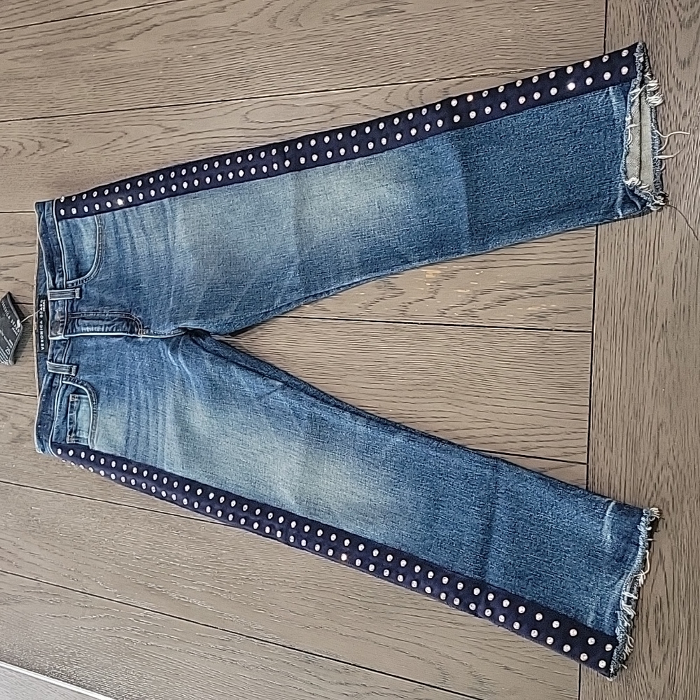 Veronica Beard "Ines" Rhinestones Girlfriend Side Crop Jeans Size 25 - Picture 8 of 16